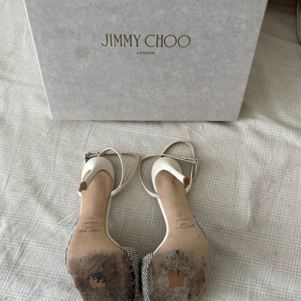 JIMMY CHOO Naria 110 Crystal-Embellished Leather Sandals White Size 39 - Picture 5 of 5